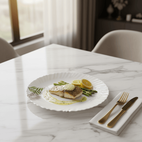 Delcasa White Opalware Dinner Plate with Elegant Leaf Design – 10.5 Inch - Al Kabayel Discount CentreDelcasa White Opalware Dinner Plate with Elegant Leaf Design – 10.5 InchPlatesDELCASAAl Kabayel Discount Centre
