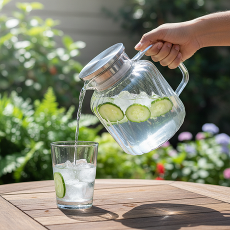 Deli Refined Glass Water Jug with Metallic Silver Lid – Stylish Serving Carafe (1.65 L) - Al Kabayel Discount CentreDeli Refined Glass Water Jug with Metallic Silver Lid – Stylish Serving Carafe (1.65 L)JugsDELIAl Kabayel Discount Centre