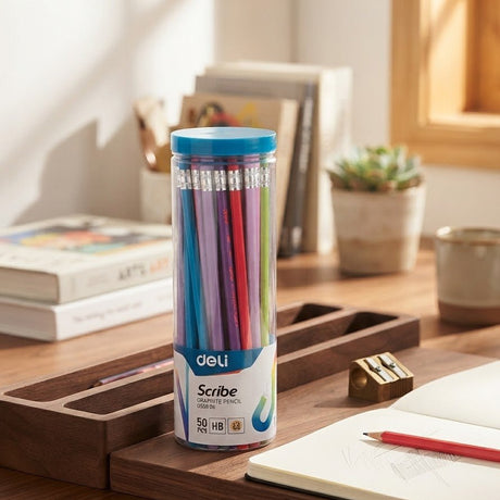 Deli Scribe HB Graphite Pencils – 50-Piece Jar (Multicolor Barrel) - Al Kabayel Discount CentreDeli Scribe HB Graphite Pencils – 50-Piece Jar (Multicolor Barrel)Pens, Pencils & MarkersDELIAl Kabayel Discount Centre