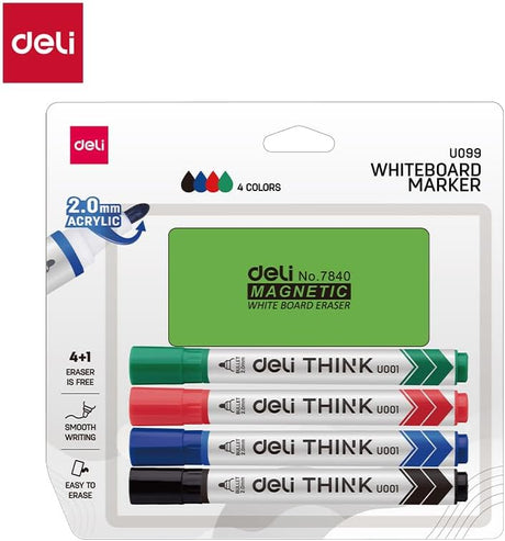 Deli Whiteboard Marker and Eraser Set, Bullet Tip 2.0MM - 5Piece Set - Al Kabayel Discount CentreDeli Whiteboard Marker and Eraser Set, Bullet Tip 2.0MM - 5Piece SetPens, Pencils & MarkersDELIAl Kabayel Discount Centre