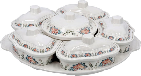 Delicasa Floral Melamine Serving Set with Rotating Tray - 6 - Piece Covered Dish - Al Kabayel Discount CentreDelicasa Floral Melamine Serving Set with Rotating Tray - 6 - Piece Covered DishFood ContainersDELICASAAl Kabayel Discount Centre