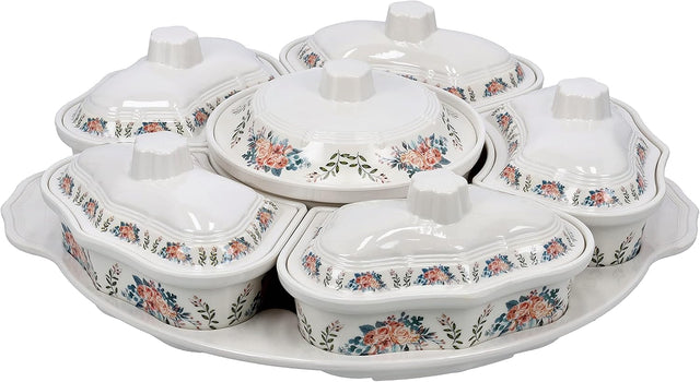 Delicasa Floral Melamine Serving Set with Rotating Tray - 6 - Piece Covered Dish - Al Kabayel Discount CentreDelicasa Floral Melamine Serving Set with Rotating Tray - 6 - Piece Covered DishFood ContainersDELICASAAl Kabayel Discount Centre