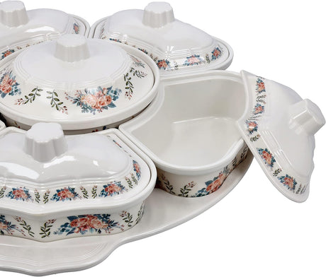 Delicasa Floral Melamine Serving Set with Rotating Tray - 6 - Piece Covered Dish - Al Kabayel Discount CentreDelicasa Floral Melamine Serving Set with Rotating Tray - 6 - Piece Covered DishFood ContainersDELICASAAl Kabayel Discount Centre
