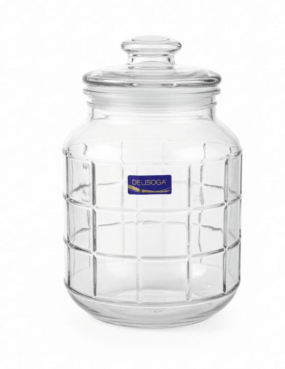 Delisoga Airtight Glass Storage Jar with Grid Emboss Design & Glass Lid — 2200ml - Al Kabayel Discount CentreDelisoga Airtight Glass Storage Jar with Grid Emboss Design & Glass Lid — 2200mlJars & Food SaversDELISOGAAl Kabayel Discount Centre