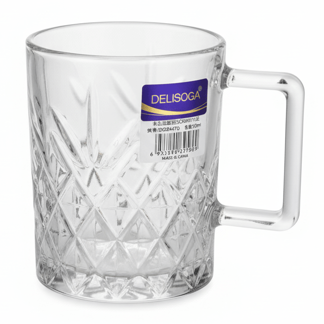Delisoga Premium Diamond Pattern Clear Glass Mug with Handle for Tea Coffee 210ml - Al Kabayel Discount CentreDelisoga Premium Diamond Pattern Clear Glass Mug with Handle for Tea Coffee 210mlMugsDELISOGAAl Kabayel Discount Centre