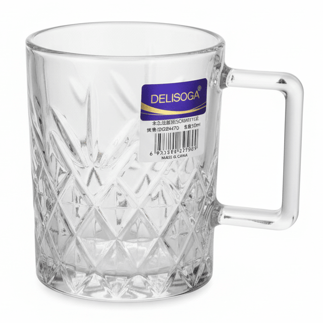 Delisoga Premium Diamond Pattern Clear Glass Mug with Handle for Tea Coffee 210ml - Al Kabayel Discount CentreDelisoga Premium Diamond Pattern Clear Glass Mug with Handle for Tea Coffee 210mlMugsDELISOGAAl Kabayel Discount Centre