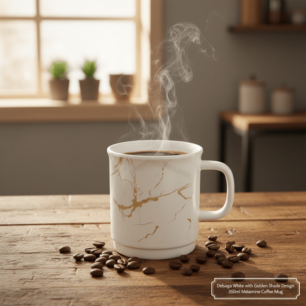 Delsaga White with Golden Shade Design Melamine Coffee Mug 350 ml Premium Look Mug for Serving Beverages - Al Kabayel Discount CentreDelsaga White with Golden Shade Design Melamine Coffee Mug 350 ml Premium Look Mug for Serving BeveragesMugsSERVEWEREAl Kabayel Discount Centre