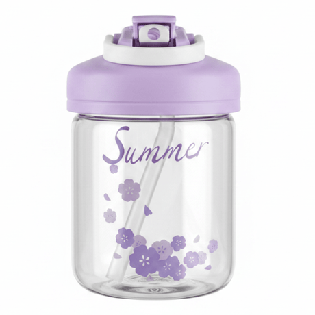 Delsoga Clear Glass Bottle with Straw & Purple Lid for Cold Drinks – 400 ml - Al Kabayel Discount CentreDelsoga Clear Glass Bottle with Straw & Purple Lid for Cold Drinks – 400 mlWater BottlesDELSOGAAl Kabayel Discount Centre