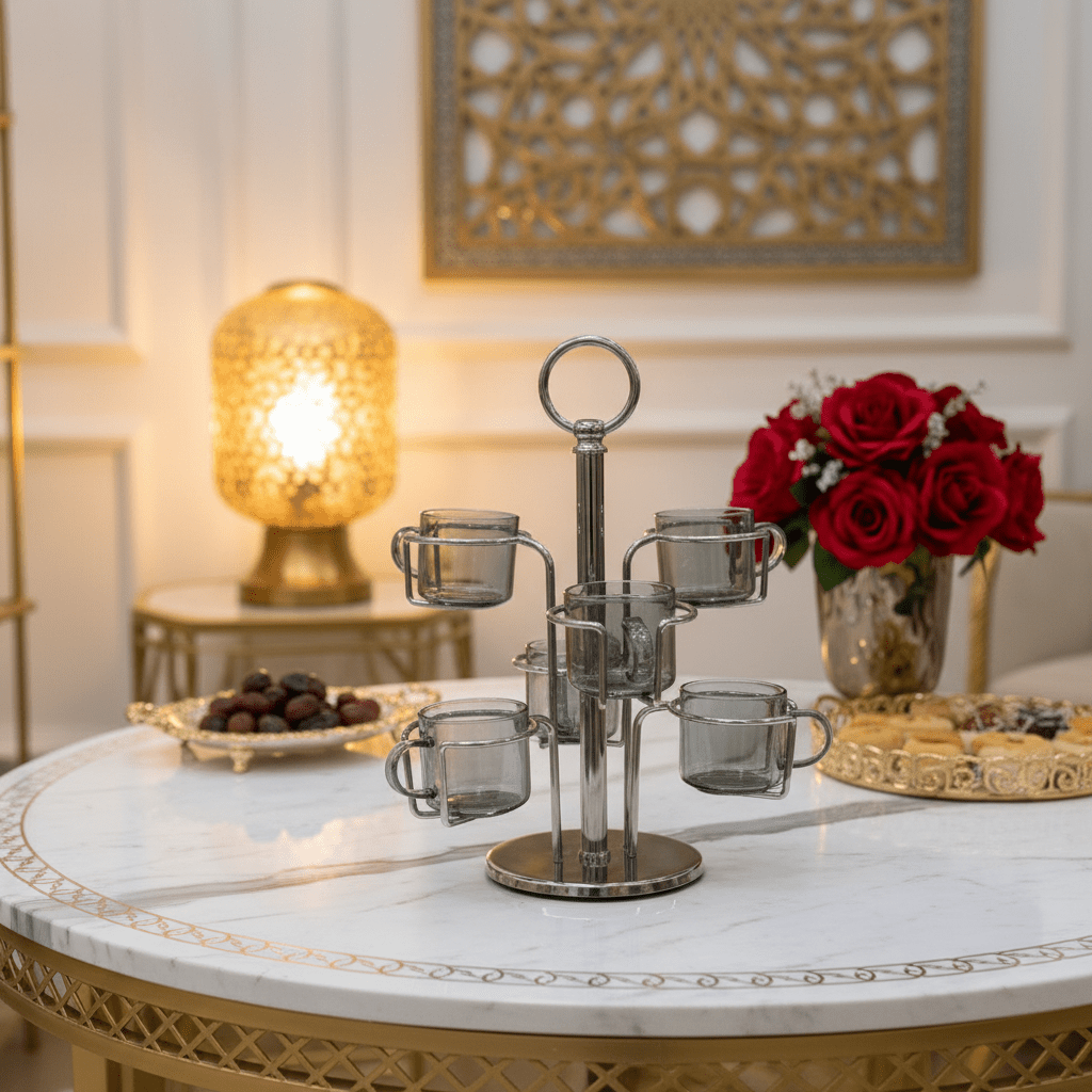 Deluxe Metal Frame Glass Cup Holder Set (6 Pieces) 30 cm Stylish Organizer for Tea & Coffee Cups - Al Kabayel Discount CentreDeluxe Metal Frame Glass Cup Holder Set (6 Pieces) 30 cm Stylish Organizer for Tea & Coffee CupsOrganizers & AccessoriesDELUXEAl Kabayel Discount Centre