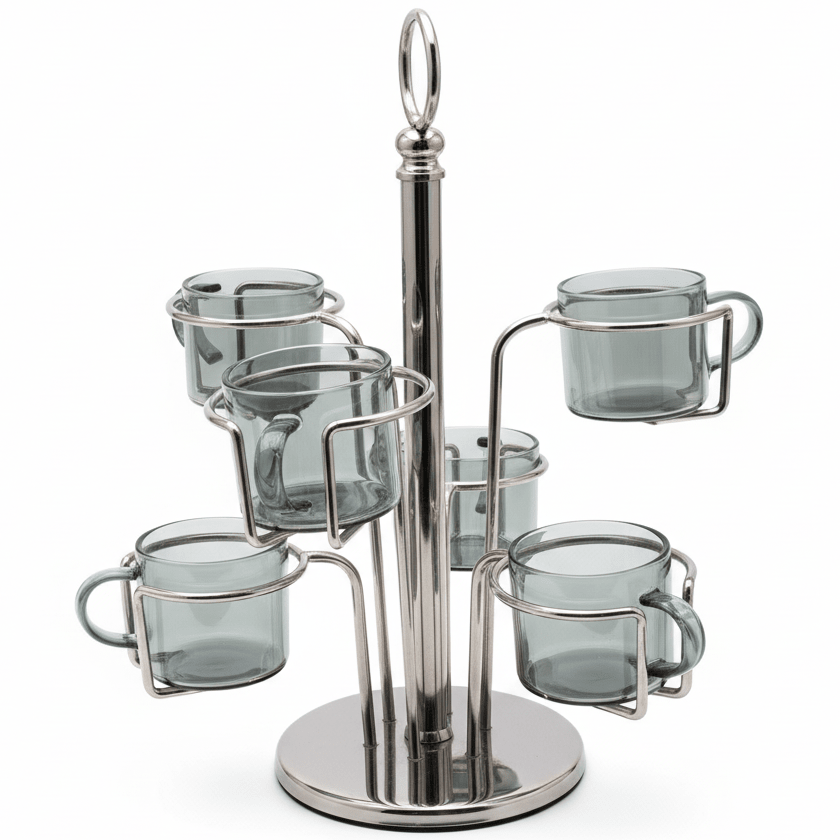 Deluxe Metal Frame Glass Cup Holder Set (6 Pieces) 30 cm Stylish Organizer for Tea & Coffee Cups - Al Kabayel Discount CentreDeluxe Metal Frame Glass Cup Holder Set (6 Pieces) 30 cm Stylish Organizer for Tea & Coffee CupsOrganizers & AccessoriesDELUXEAl Kabayel Discount Centre