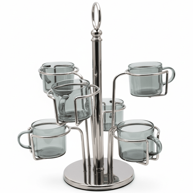 Deluxe Metal Frame Glass Cup Holder Set (6 Pieces) 30 cm Stylish Organizer for Tea & Coffee Cups - Al Kabayel Discount CentreDeluxe Metal Frame Glass Cup Holder Set (6 Pieces) 30 cm Stylish Organizer for Tea & Coffee CupsOrganizers & AccessoriesDELUXEAl Kabayel Discount Centre