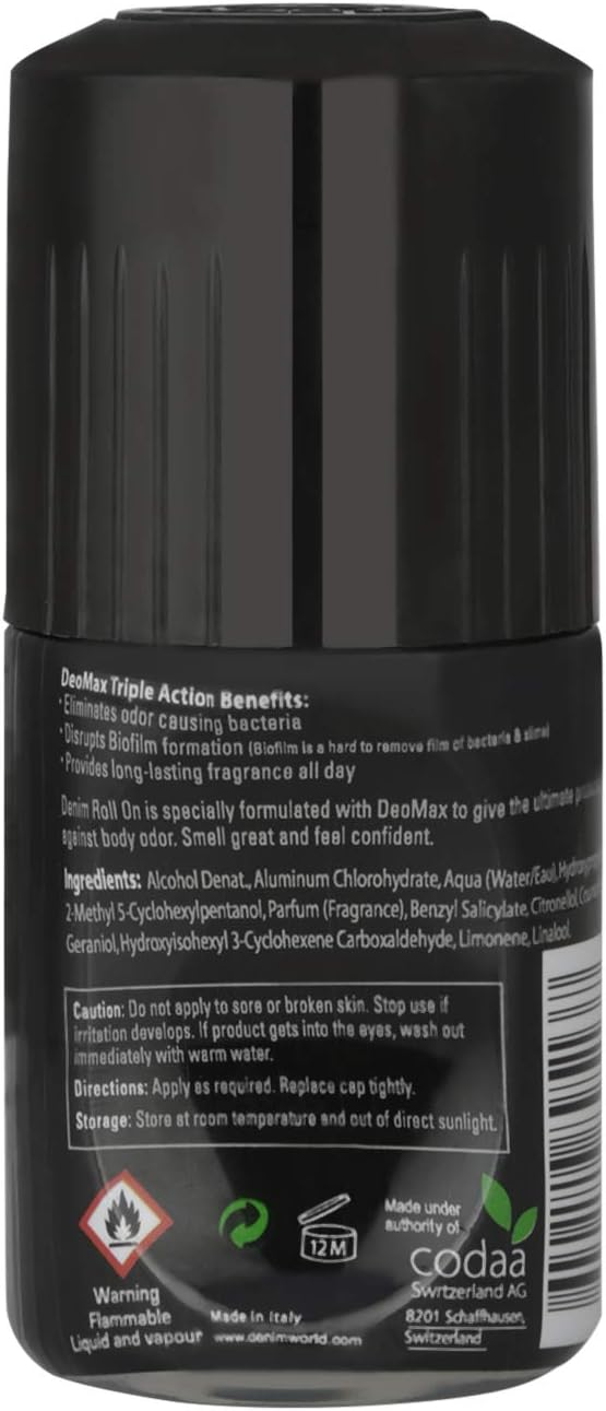 Denim DeoMax Deodorant Roll On For Men - Black - 24 - Hr Freshness - Great Smell - Feel Confident - Bad Odour protection - Long Lasting - Anti - Biofilm - All Skin Types - 50ML - Al Kabayel Discount CentreDenim DeoMax Deodorant Roll On For Men - Black - 24 - Hr Freshness - Great Smell - Feel Confident - Bad Odour protection - Long Lasting - Anti - Biofilm - All Skin Types - 50MLDeodorants & AntiperspirantsDENIMAl Kabayel Discount Centre