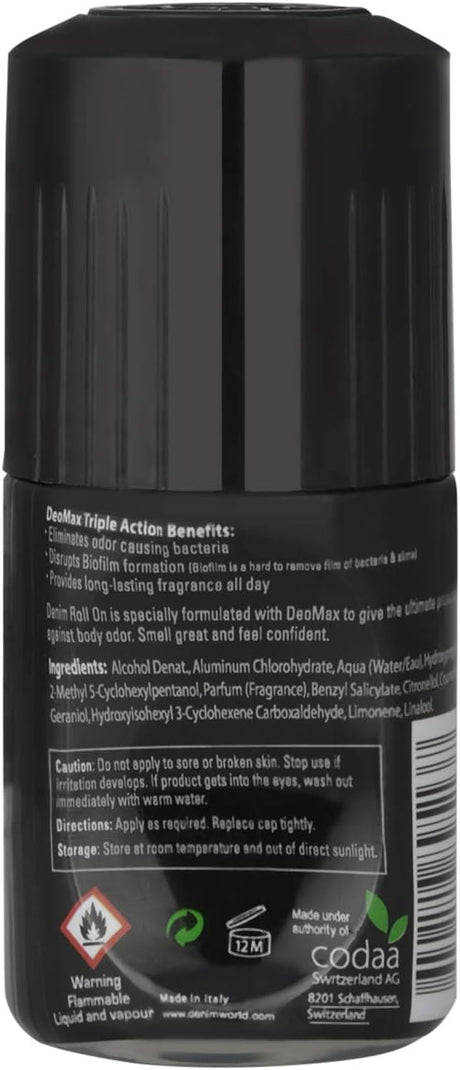 Denim DeoMax Deodorant Roll On For Men - Black - 24 - Hr Freshness - Great Smell - Feel Confident - Bad Odour protection - Long Lasting - Anti - Biofilm - All Skin Types - 50ML - Al Kabayel Discount CentreDenim DeoMax Deodorant Roll On For Men - Black - 24 - Hr Freshness - Great Smell - Feel Confident - Bad Odour protection - Long Lasting - Anti - Biofilm - All Skin Types - 50MLDeodorants & AntiperspirantsDENIMAl Kabayel Discount Centre