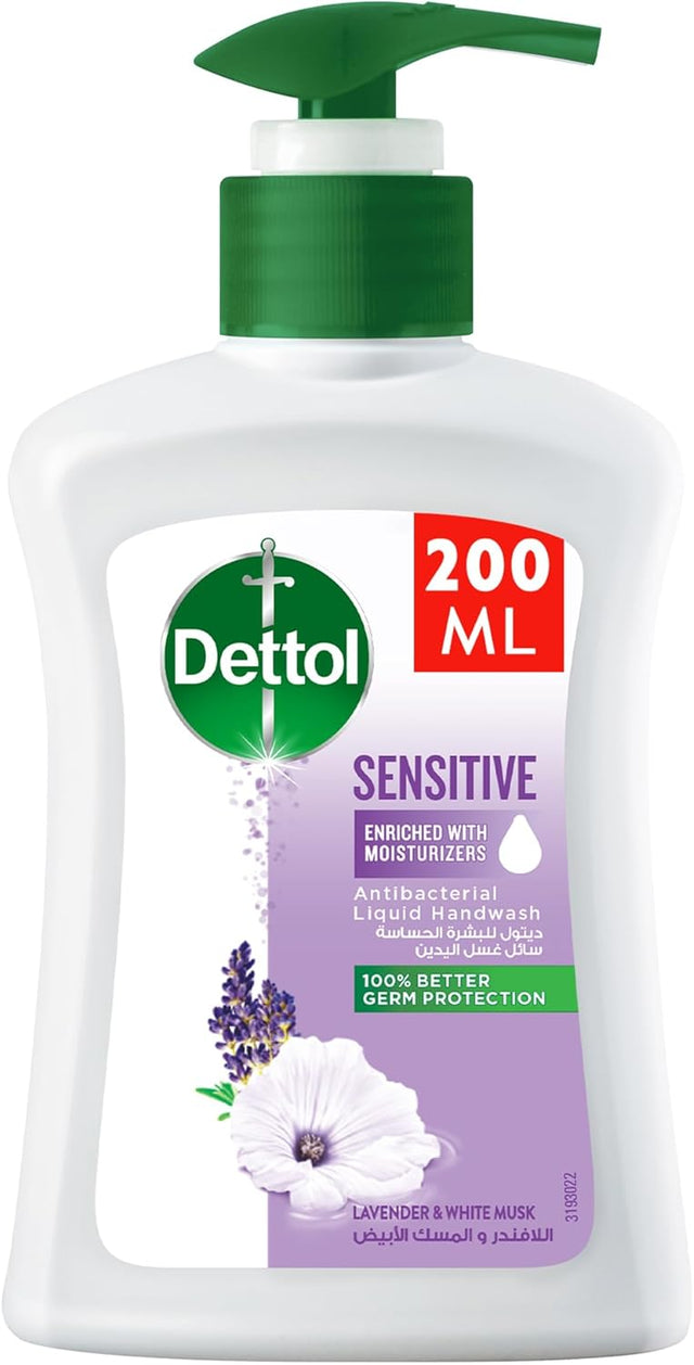 Dettol Sensitive Liquid Handwash Pump, Lavender & White Musk Scent, 200ml - Al Kabayel Discount CentreDettol Sensitive Liquid Handwash Pump, Lavender & White Musk Scent, 200mlHandwashDETTOLAl Kabayel Discount Centre