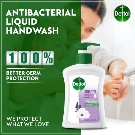 Dettol Sensitive Liquid Handwash Pump, Lavender & White Musk Scent, 200ml - Al Kabayel Discount CentreDettol Sensitive Liquid Handwash Pump, Lavender & White Musk Scent, 200mlHandwashDETTOLAl Kabayel Discount Centre