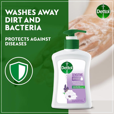 Dettol Sensitive Liquid Handwash Pump, Lavender & White Musk Scent, 200ml - Al Kabayel Discount CentreDettol Sensitive Liquid Handwash Pump, Lavender & White Musk Scent, 200mlHandwashDETTOLAl Kabayel Discount Centre