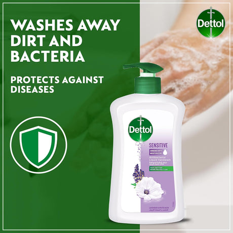 Dettol Sensitive Liquid Handwash Pump, Lavender & White Musk Scent, 400ml - Al Kabayel Discount CentreDettol Sensitive Liquid Handwash Pump, Lavender & White Musk Scent, 400mlHandwashDETTOLAl Kabayel Discount Centre