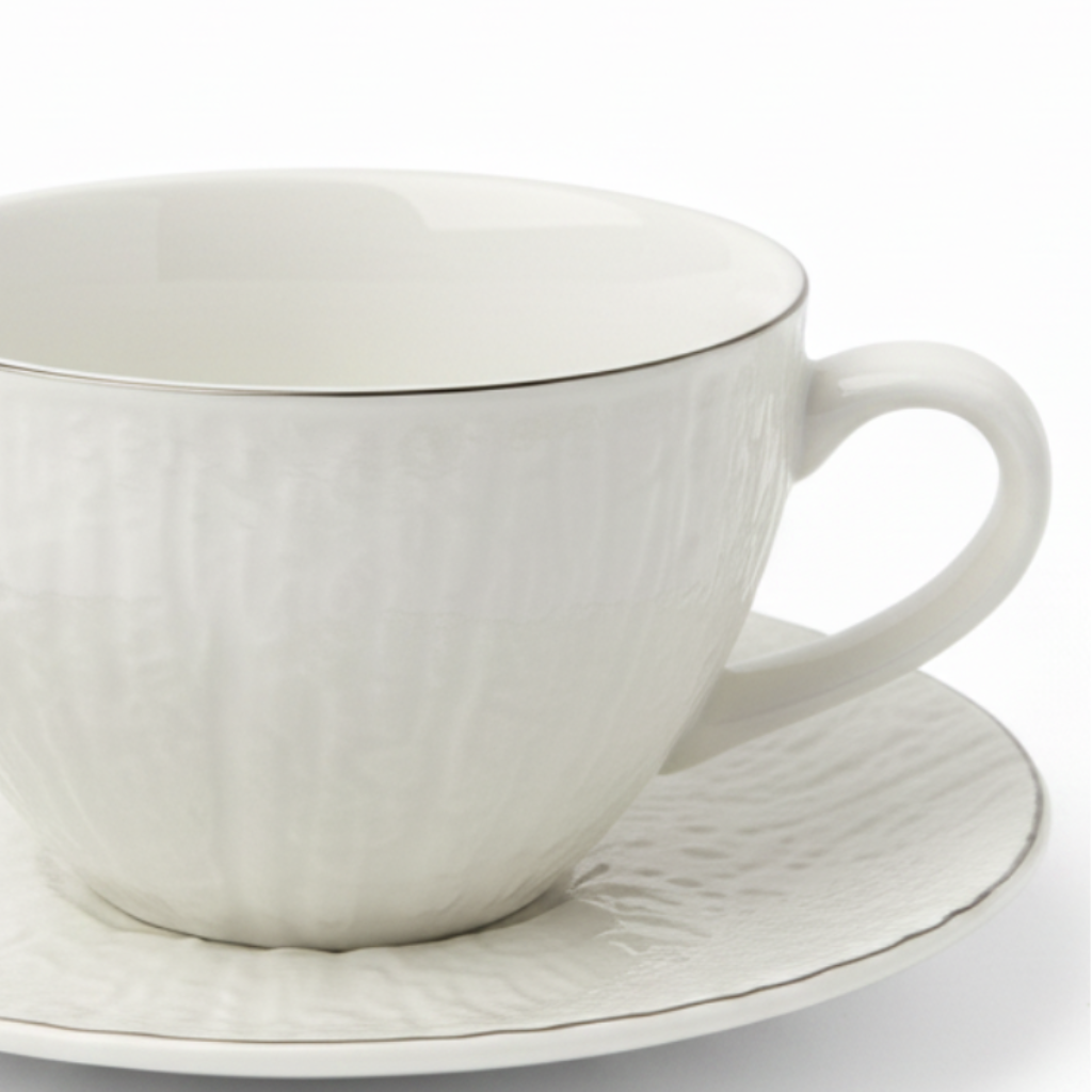 Ceramic Cup and Saucer Set White with Spoon - 300ml