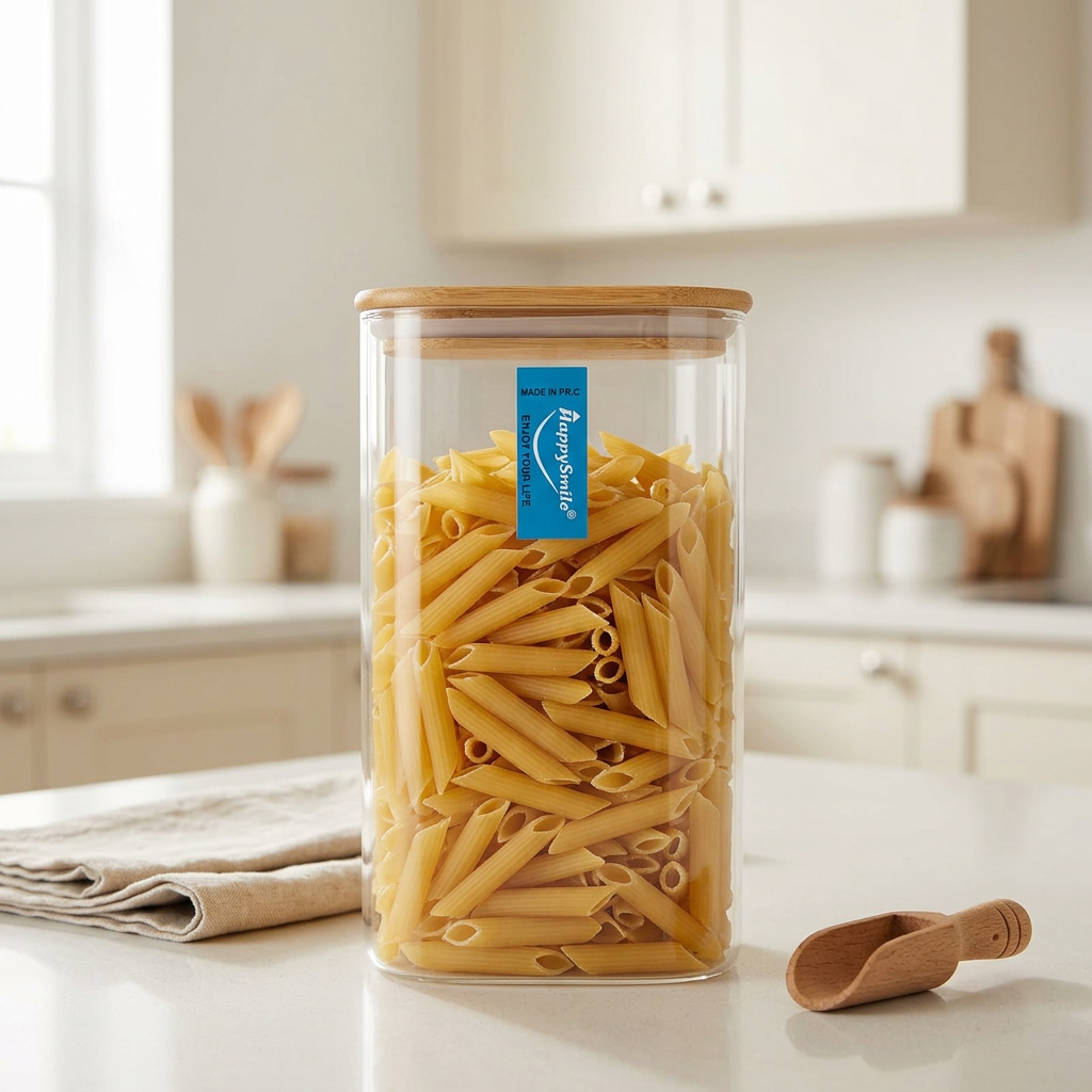 HappySmile Glass Storage Jar with Bamboo Lid - 20cm