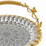 Germax Stainless Steel Round Serving Tray with Handle Silver & Gold - 30cm
