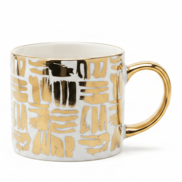 DH White Ceramic Mug with Golden Design & Handle — 350ml - Al Kabayel Discount CentreDH White Ceramic Mug with Golden Design & Handle — 350mlMugsDHAl Kabayel Discount Centre