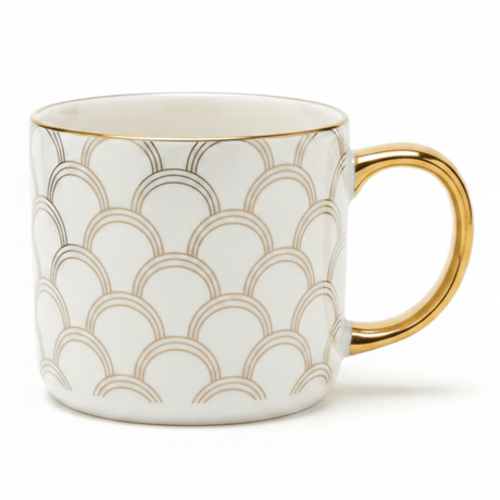 DH White Ceramic Mug with Golden Scallop Design & Gold Handle | 350ml - Al Kabayel Discount CentreDH White Ceramic Mug with Golden Scallop Design & Gold Handle | 350mlMugsDHAl Kabayel Discount Centre