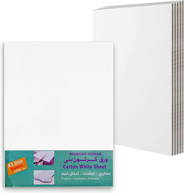 Diamond Design 5pcs Cardboard Sheet A3 Size, 3 - Ply 3mm Thickness, White - Al Kabayel Discount CentreDiamond Design 5pcs Cardboard Sheet A3 Size, 3 - Ply 3mm Thickness, WhiteCraft SuppliesDIAMOND DESCIGNAl Kabayel Discount Centre