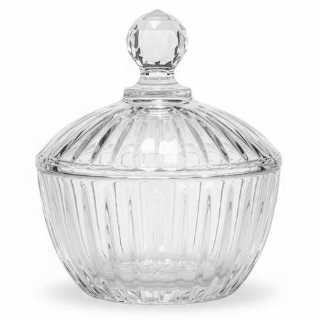 Diamond Round Glass Candy Pot – Classic Decorative Glass Jar for Candy, Treats & Storage 18 cm - Al Kabayel Discount CentreDiamond Round Glass Candy Pot – Classic Decorative Glass Jar for Candy, Treats & Storage 18 cmBowlsDIAMONDAl Kabayel Discount Centre