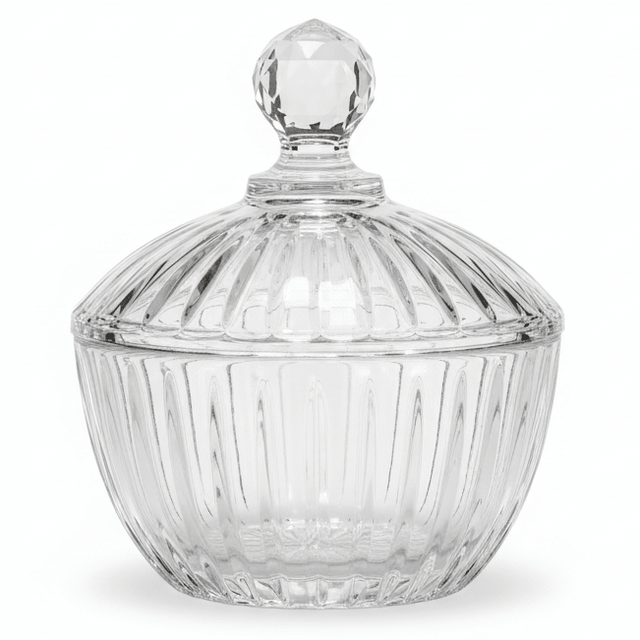 Diamond Round Glass Candy Pot – Classic Decorative Glass Jar for Candy, Treats & Storage 18 cm - Al Kabayel Discount CentreDiamond Round Glass Candy Pot – Classic Decorative Glass Jar for Candy, Treats & Storage 18 cmBowlsDIAMONDAl Kabayel Discount Centre