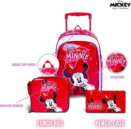 Disney Mickey and Friends - Minnie Mouse 3 - in - 1 School Set, Include 16" Trolley Bag, Lunch Bag, Pencil Case - Al Kabayel Discount CentreDisney Mickey and Friends - Minnie Mouse 3 - in - 1 School Set, Include 16" Trolley Bag, Lunch Bag, Pencil CaseSchool BagsDISNEYAl Kabayel Discount Centre
