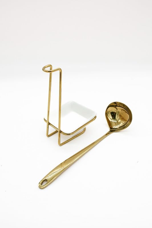 DONG ZHAO WEI Stainless Steel Spoon And Ceramic Holder 37cmx32cmx11cm, Gold/White - Al Kabayel Discount CentreDONG ZHAO WEI Stainless Steel Spoon And Ceramic Holder 37cmx32cmx11cm, Gold/WhiteCookware AccessoriesDONG ZHAO WEIAl Kabayel Discount Centre