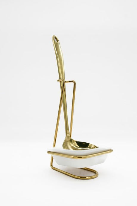 DONG ZHAO WEI Stainless Steel Spoon And Ceramic Holder 37cmx32cmx11cm, Gold/White - Al Kabayel Discount CentreDONG ZHAO WEI Stainless Steel Spoon And Ceramic Holder 37cmx32cmx11cm, Gold/WhiteCookware AccessoriesDONG ZHAO WEIAl Kabayel Discount Centre