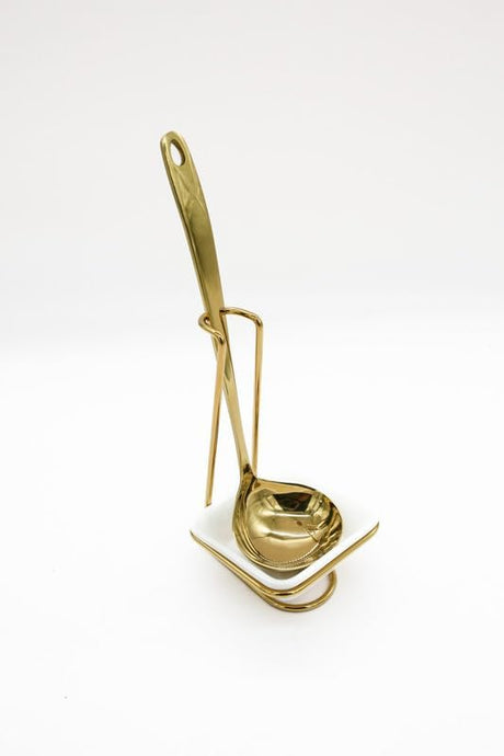 DONG ZHAO WEI Stainless Steel Spoon And Ceramic Holder 37cmx32cmx11cm, Gold/White - Al Kabayel Discount CentreDONG ZHAO WEI Stainless Steel Spoon And Ceramic Holder 37cmx32cmx11cm, Gold/WhiteCookware AccessoriesDONG ZHAO WEIAl Kabayel Discount Centre