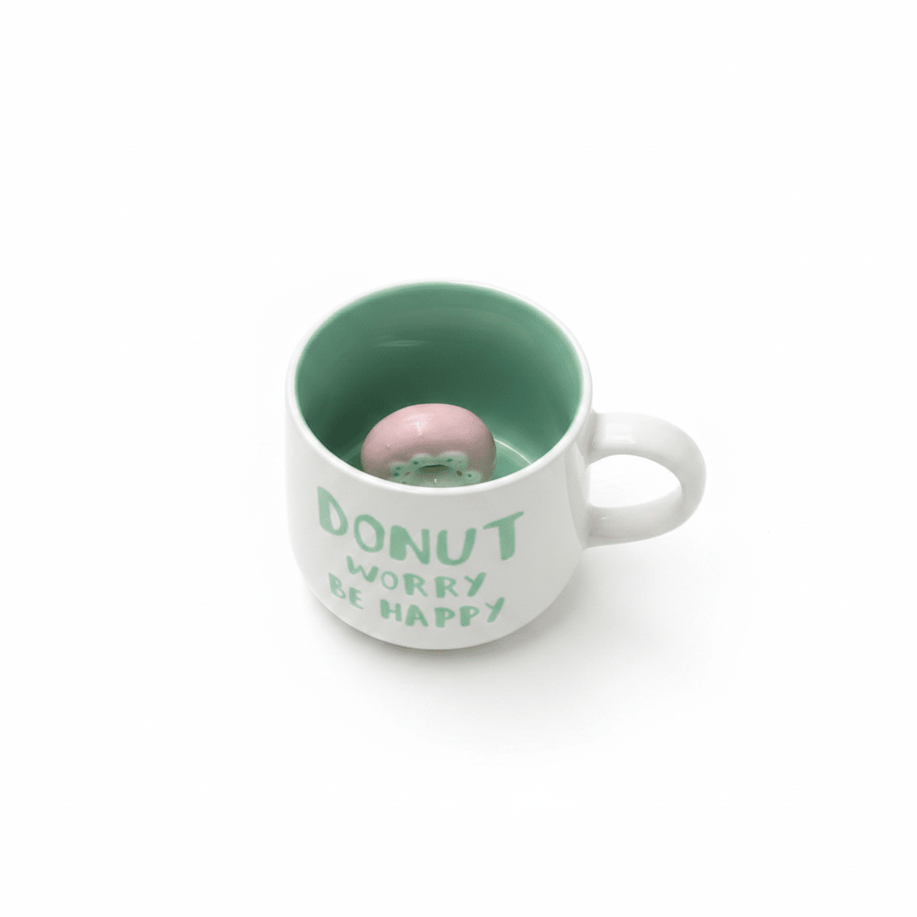 Donut Worry Be Happy | White & Mint Green Ceramic Mug with Hidden Donut Surprise | 400ml - Al Kabayel Discount CentreDonut Worry Be Happy | White & Mint Green Ceramic Mug with Hidden Donut Surprise | 400mlMugsAKDCAl Kabayel Discount Centre