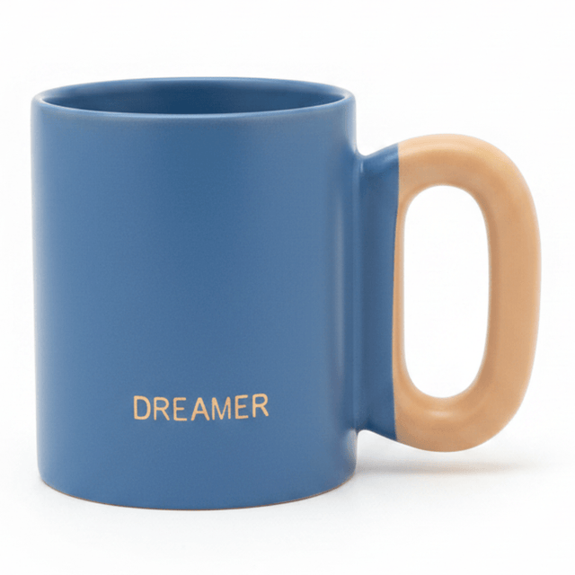 DREAMER Matte Blue Ceramic Mug with Peach Handle — 300ml - Al Kabayel Discount CentreDREAMER Matte Blue Ceramic Mug with Peach Handle — 300mlMugsAKDCAl Kabayel Discount Centre