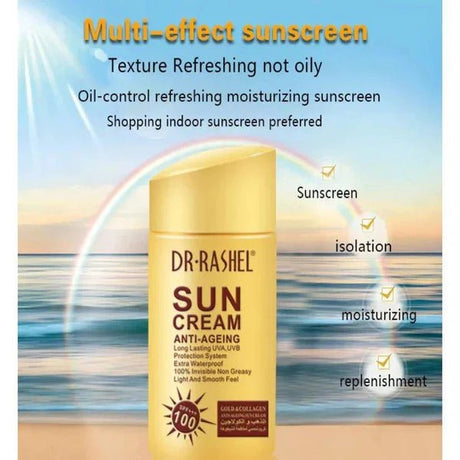 Dr.Rashel Sun Cream Anti - Ageing SPF 100+++ Gold & Collagen - 80gm - Al Kabayel Discount CentreDr.Rashel Sun Cream Anti - Ageing SPF 100+++ Gold & Collagen - 80gmSkin CareDR RASHELAl Kabayel Discount Centre
