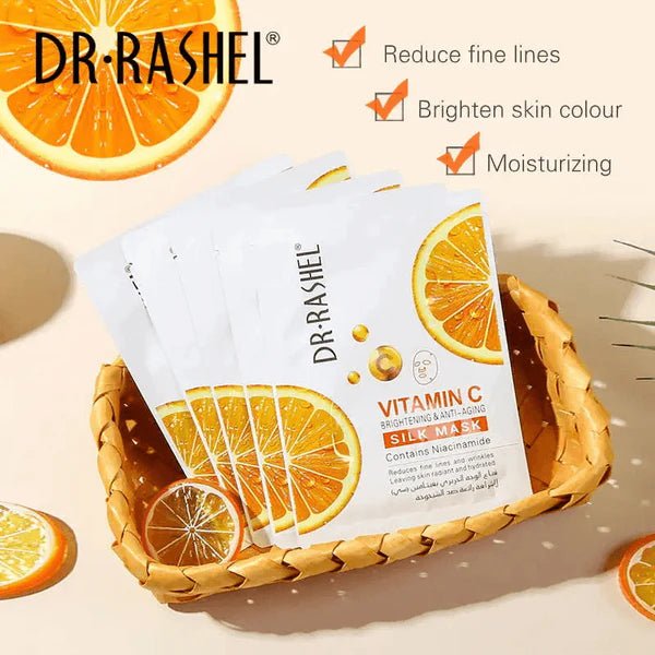Dr.Rashel Vitamin C Brightening & Anti - Aging Silk Mask - 10 Pcs 28g - Al Kabayel Discount CentreDr.Rashel Vitamin C Brightening & Anti - Aging Silk Mask - 10 Pcs 28gSkin CareDR RASHELAl Kabayel Discount Centre