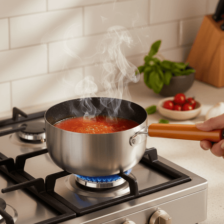 Dual - Tone Stainless Steel Sauce Pan with Wooden Handle – Modern Cooking Pot in Silver & Black Finish (24 cm) - Al Kabayel Discount CentreDual - Tone Stainless Steel Sauce Pan with Wooden Handle – Modern Cooking Pot in Silver & Black Finish (24 cm)Frying Pans & SkilletsAKDCAl Kabayel Discount Centre