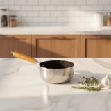 Dual - Tone Stainless Steel Sauce Pan with Wooden Handle – Modern Cooking Pot in Silver & Black Finish (24 cm) - Al Kabayel Discount CentreDual - Tone Stainless Steel Sauce Pan with Wooden Handle – Modern Cooking Pot in Silver & Black Finish (24 cm)Frying Pans & SkilletsAKDCAl Kabayel Discount Centre