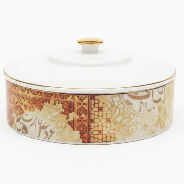 Dune Elegant White Ceramic Bowl with Arabic Pattern and Lid for Stylish Food Serving – 17.5 × 5 cm - Al Kabayel Discount CentreDune Elegant White Ceramic Bowl with Arabic Pattern and Lid for Stylish Food Serving – 17.5 × 5 cmBowlsDUNEAl Kabayel Discount Centre