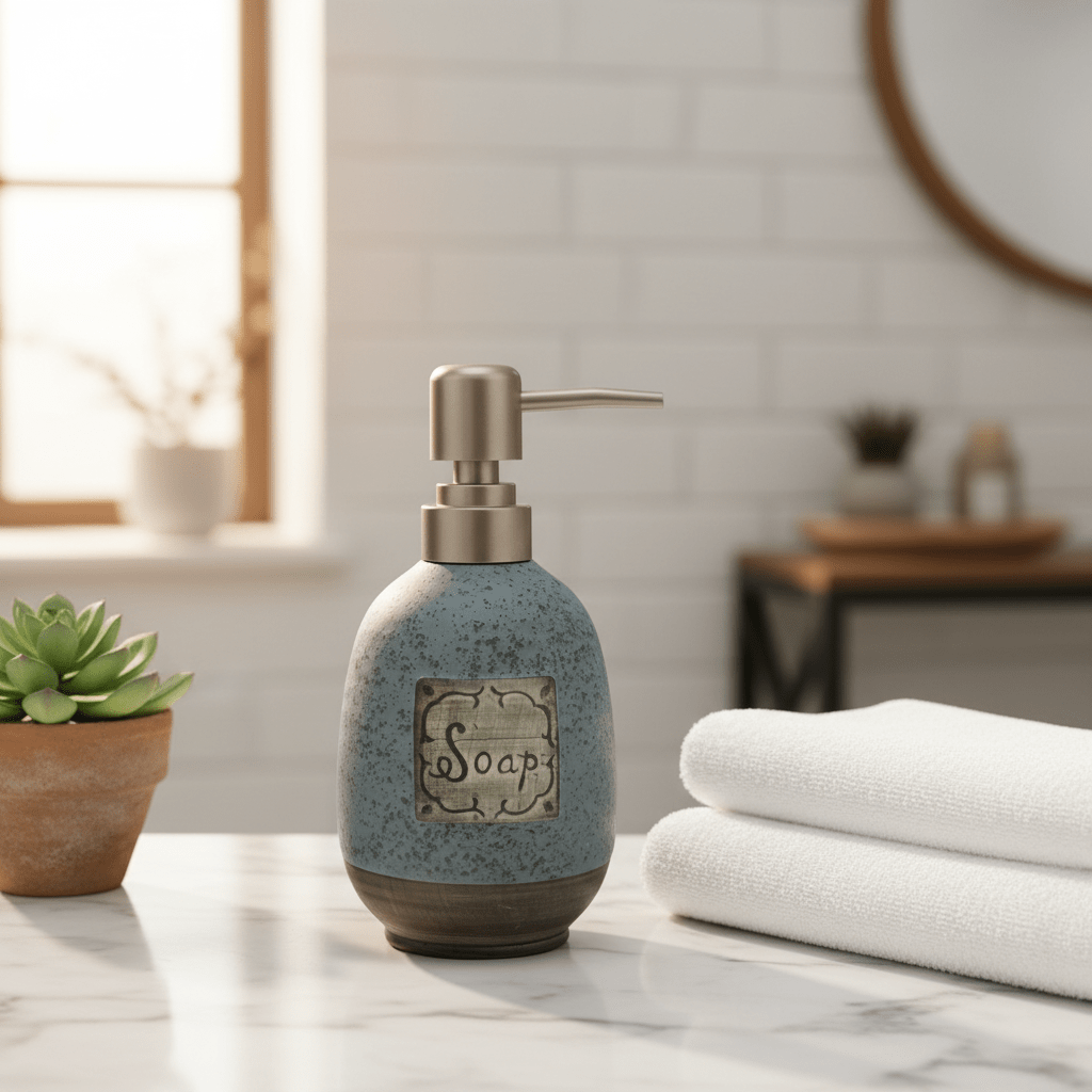 Dusty Blue Speckled Glaze Ceramic & Plastic Liquid Soap Dispenser - 400ml - Al Kabayel Discount CentreDusty Blue Speckled Glaze Ceramic & Plastic Liquid Soap Dispenser - 400mlHolders & DispensersAKDCAl Kabayel Discount Centre