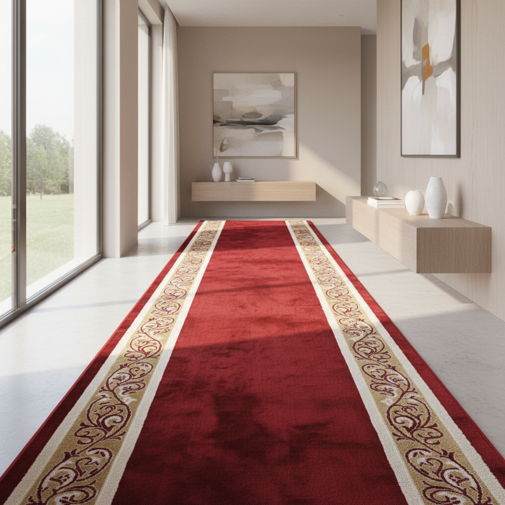 Lima Anti-Slip Carpet Red with Floral Border