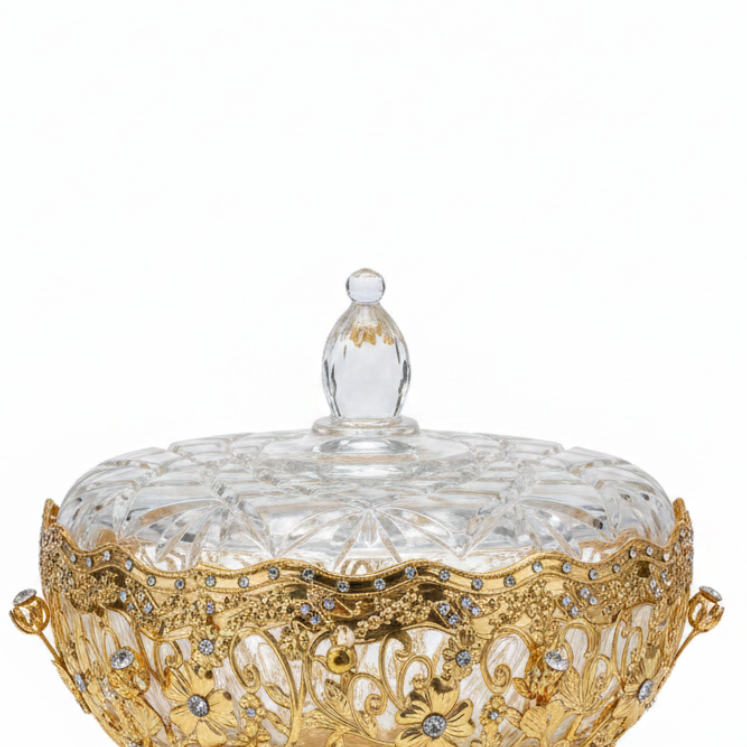 Future Star Metal & Glass Fruit Basket with Lid Gold - 25×35cm