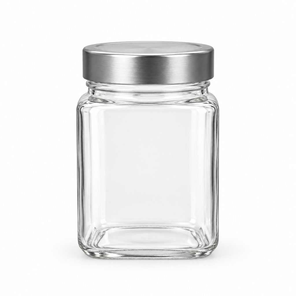 Beyti Clear Glass Jar with Silver Lid – 380ml