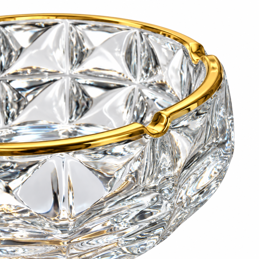 Diamond Glass Ashtray with Golden Rim - 15cm