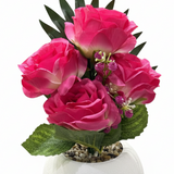 Artificial Rose Flower Plant Pink with White Plastic Pot - 30cm