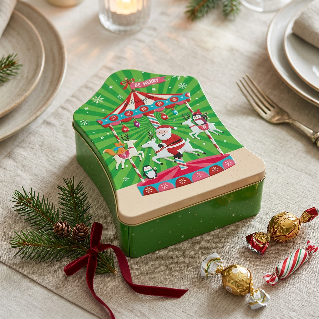 Metal Christmas Candy Box Green - 15×12cm