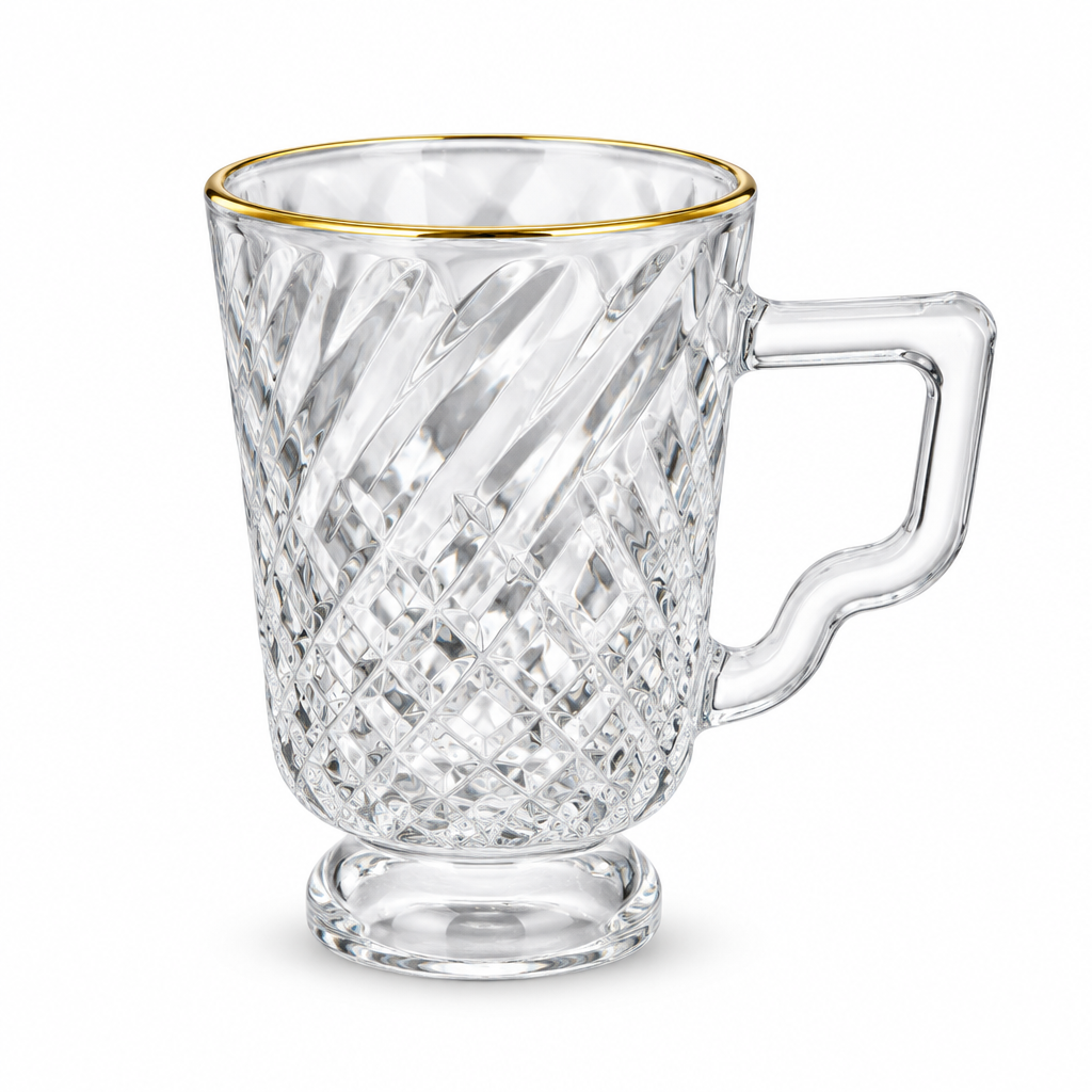 Textured Glass Mug with Gold-Coloured Rim – 250ml