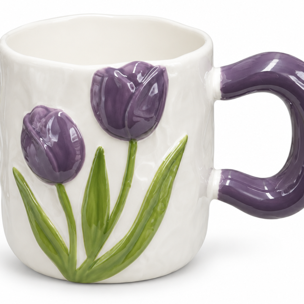 Ceramic Mug with Purple Handle - 400ml