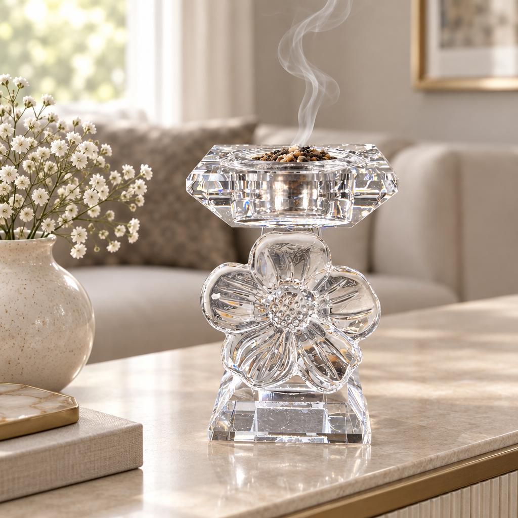 Crystal Incense Burner with Flower Design - 14×9cm